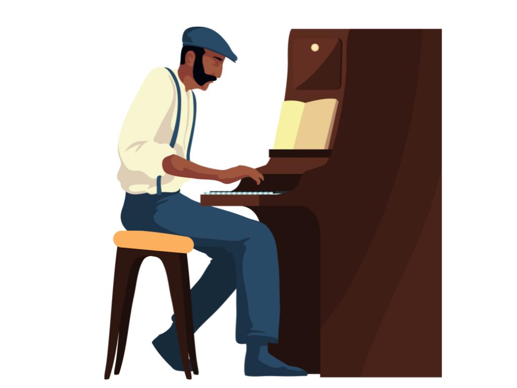 adult playing piano